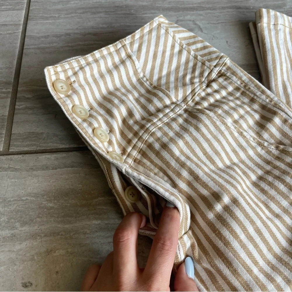 Free People Women's Beige Tan Striped High Waist Button Fly Frankie Pants Size 4 - Picture 4 of 8